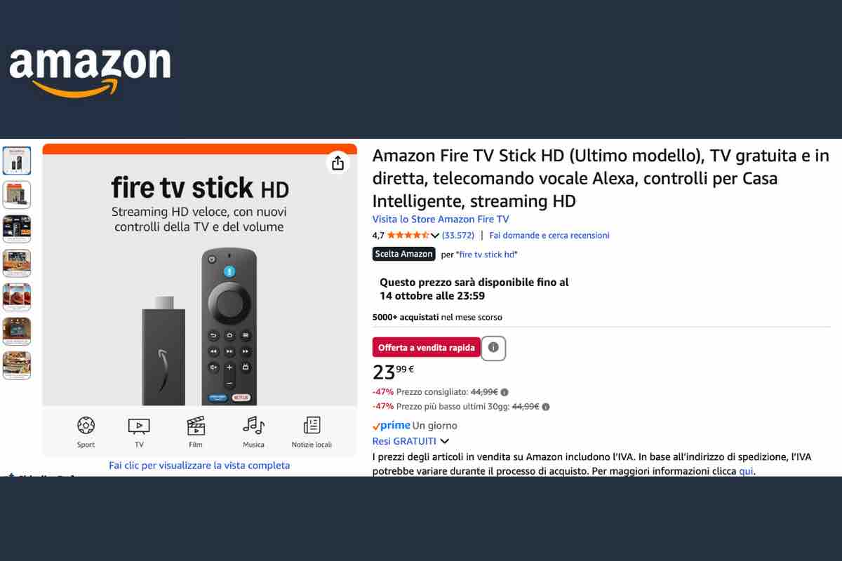 Fire Tv Stick HD in offerta